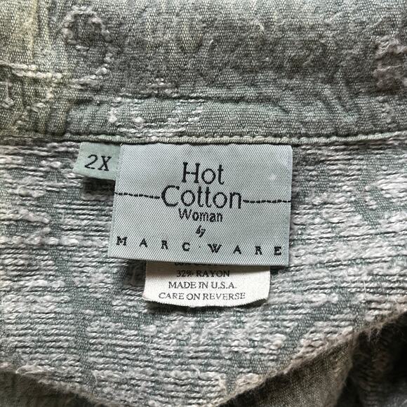 Hot Cotton Blazer Jacket Women 2X Green Floral Quilted Button Front Mature Artsy - Picture 5 of 9